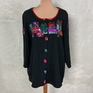 Vintage 00s Michael Simon Christmas Holiday Presents Cardigan Sweater Plus 3X